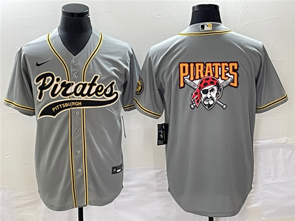 Men's Pittsburgh Pirates Gray Team Big Logo Cool Base Stitched Baseball Jersey
